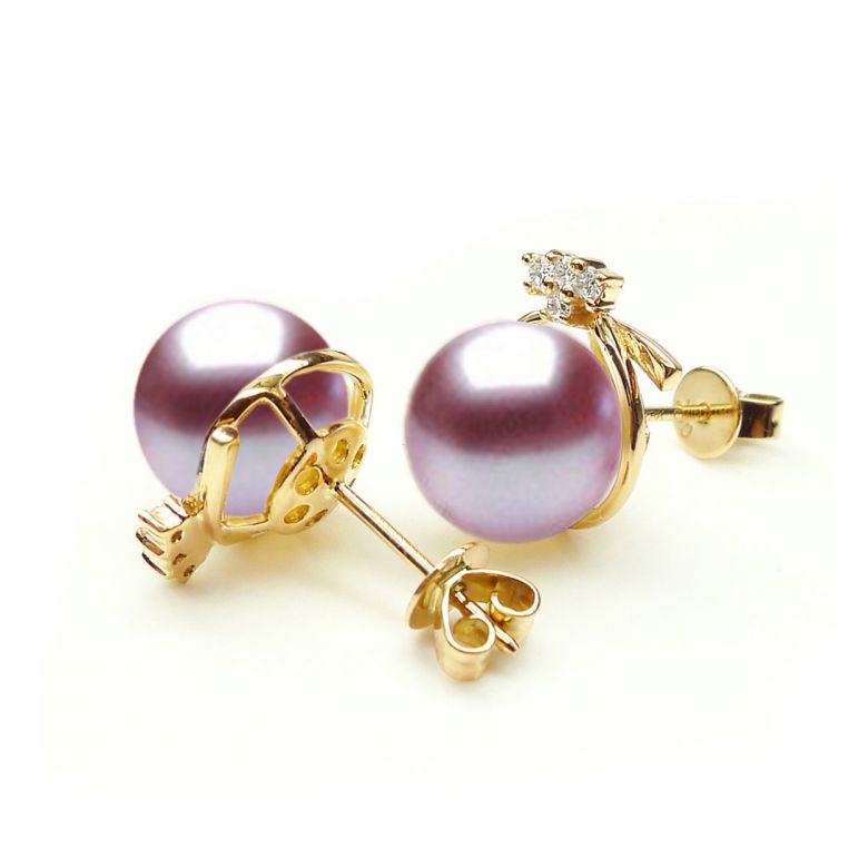Boucles oreilles chapeau demoiselle - Or jaune, perles et diamants - 8