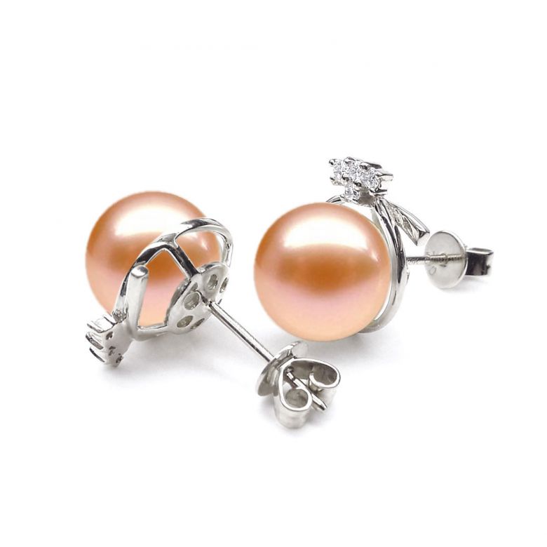Clous d'oreilles chapeau demoiselle en perles - Or blanc, diamants - 5
