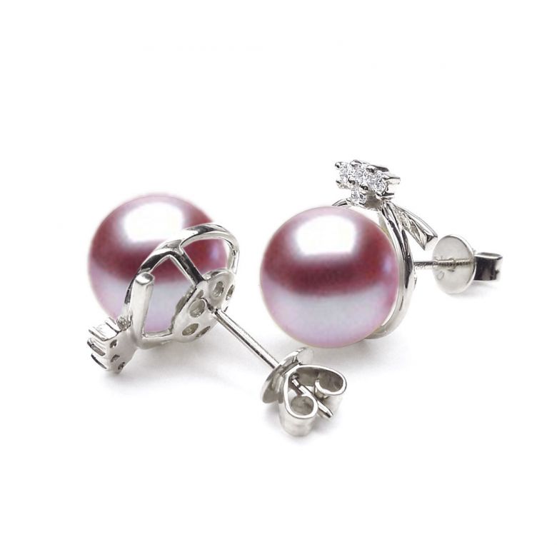 Clous d'oreilles chapeau demoiselle en perles - Or blanc, diamants - 7