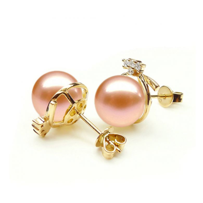 Boucles oreilles chapeau demoiselle - Or jaune, perles et diamants - 6