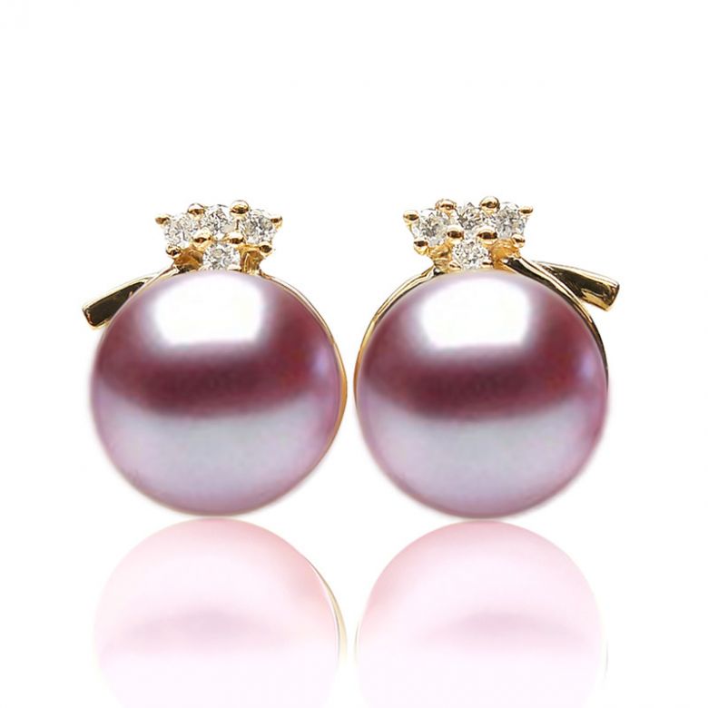 Boucles oreilles chapeau demoiselle - Or jaune, perles et diamants - 9