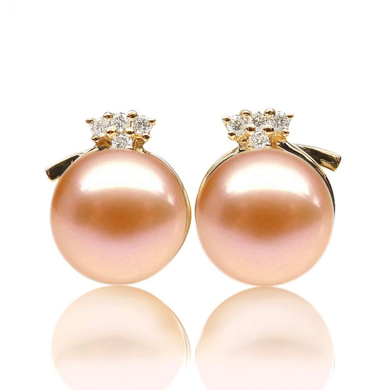 Boucles oreilles chapeau demoiselle - Or jaune, perles et diamants - 7