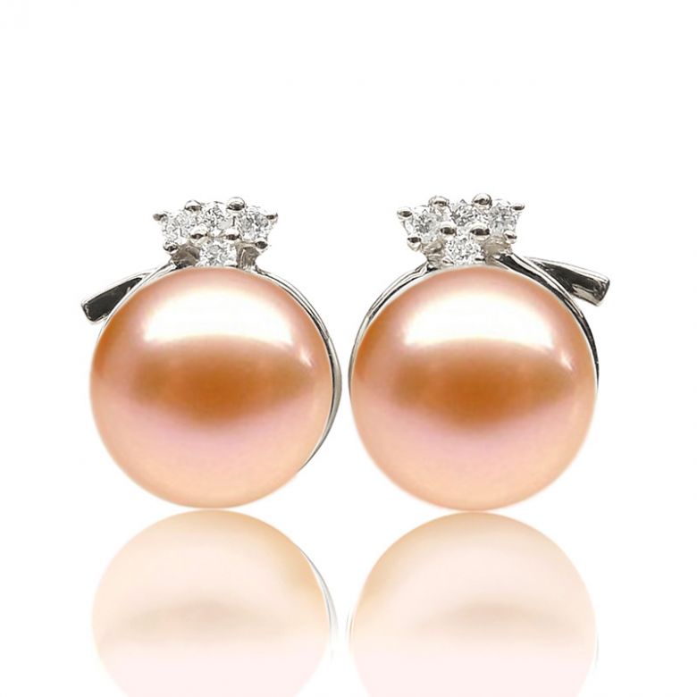 Clous d'oreilles chapeau demoiselle en perles - Or blanc, diamants - 6