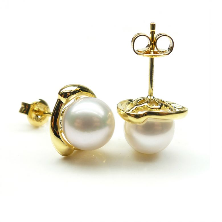 Boucles oreilles ornementation classique - Or jaune, perles eau douce - 3