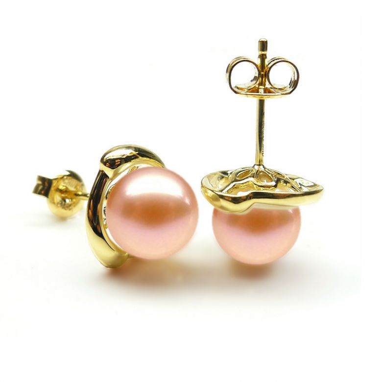 Boucles oreilles ornementation classique - Or jaune, perles eau douce - 7
