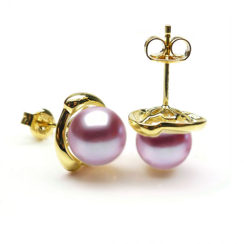 Boucles oreilles ornementation classique - Or jaune, perles eau douce - 9