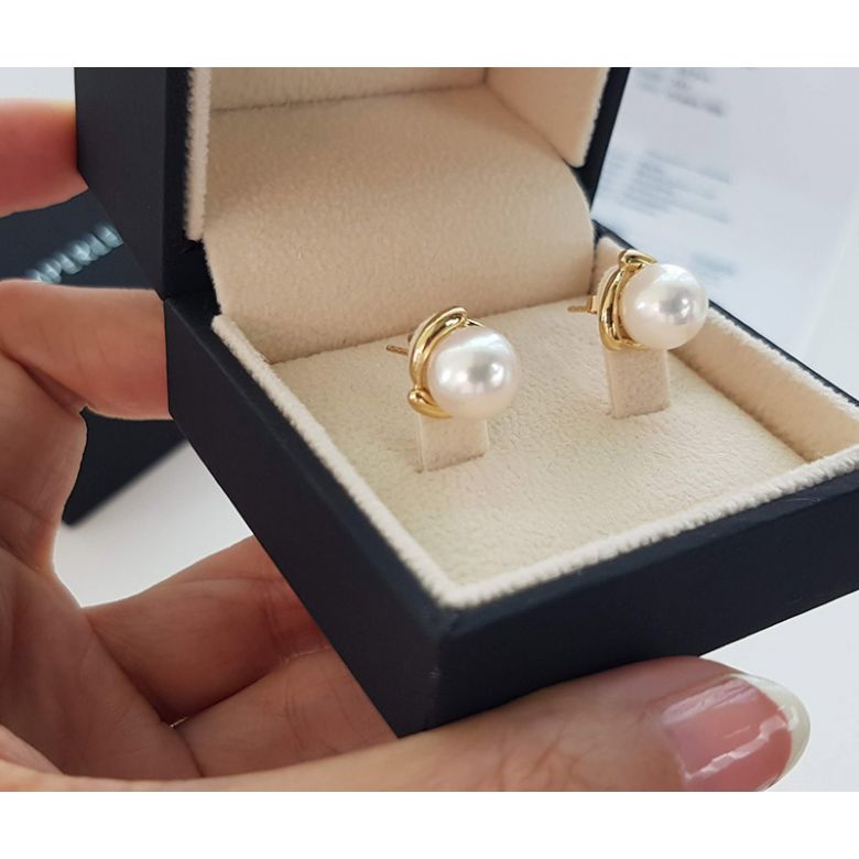 Boucles oreilles ornementation classique - Or jaune, perles eau douce - 5