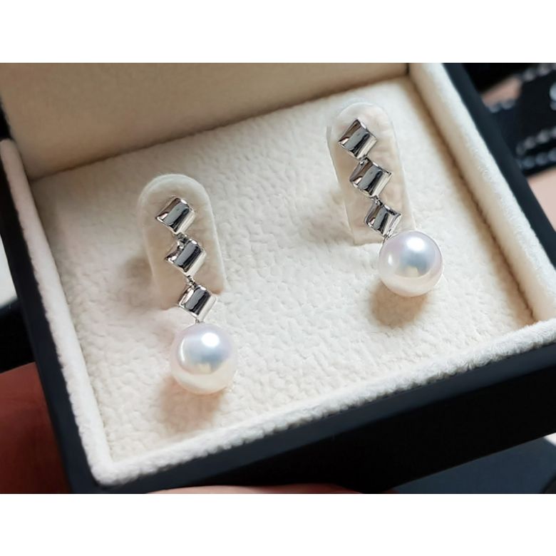 Boucles d'oreille pendantes or blanc - perles Akoya de culture Japon - 5