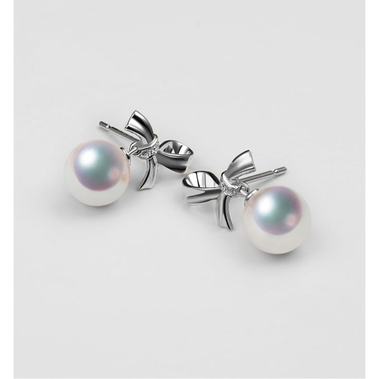 Boucles oreilles perles Akoya. Or blanc, diamants. Rubans, ganses - 4