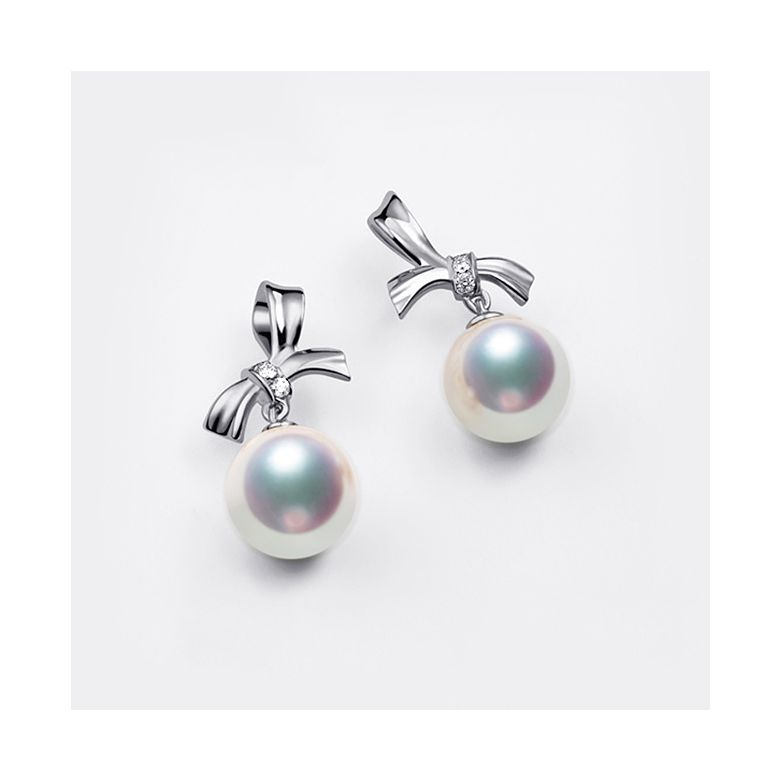 Boucles oreilles perles Akoya. Or blanc, diamants. Rubans, ganses - 3