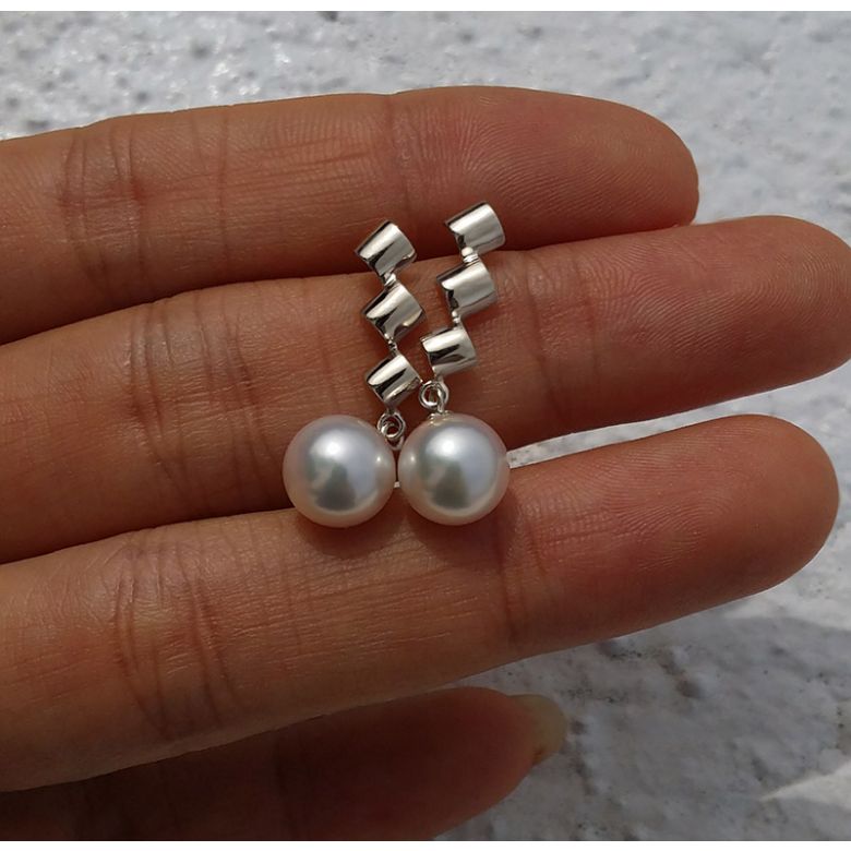 Boucles d'oreille pendantes or blanc - perles Akoya de culture Japon - 2
