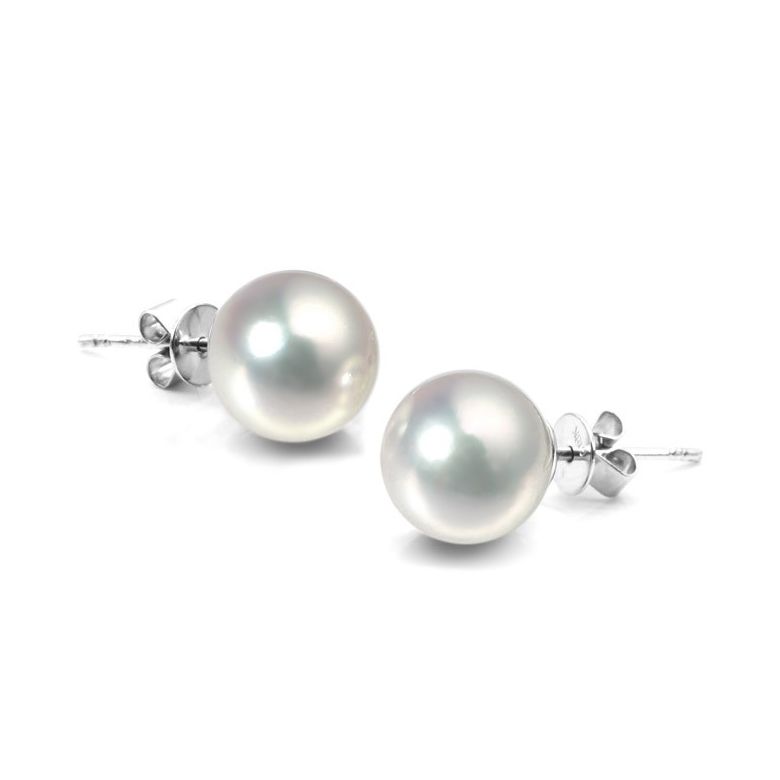 Boucles d'oreilles clous or blanc - Perles Akoya de mer Japon 8.5/9mm - 2
