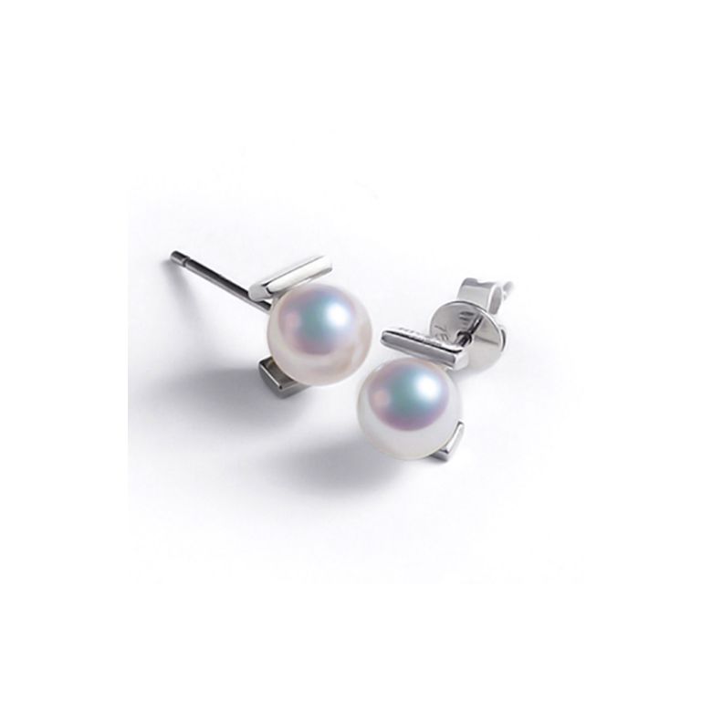Boucles d'oreilles Carrées Or blanc et perles Akoya Japon - 3