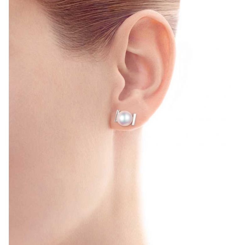 Boucles d'oreilles Carrées Or blanc et perles Akoya Japon - 2
