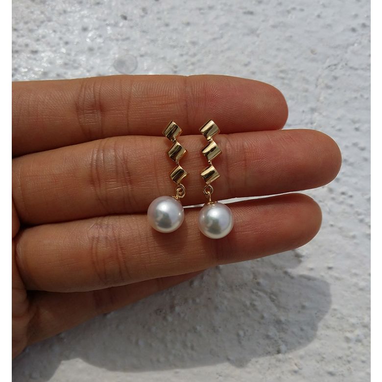 Pendants oreilles or jaune - Boucles oreille perles Akoya - 7/7.5mm - 3