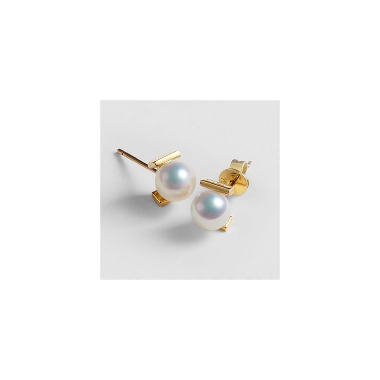 Boucles d'oreilles Carrées Or jaune et perles Akoya Japon - 4