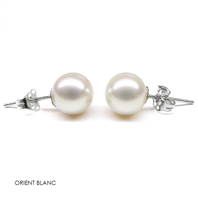 Boucles d'oreilles perles eau douce blanches - 8/11mm - GEMME - Or blanc - 4