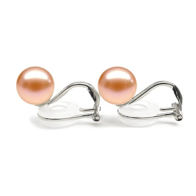 Boucles d'oreilles clips or blanc. Perles d'eau douce Chine blanches - 4