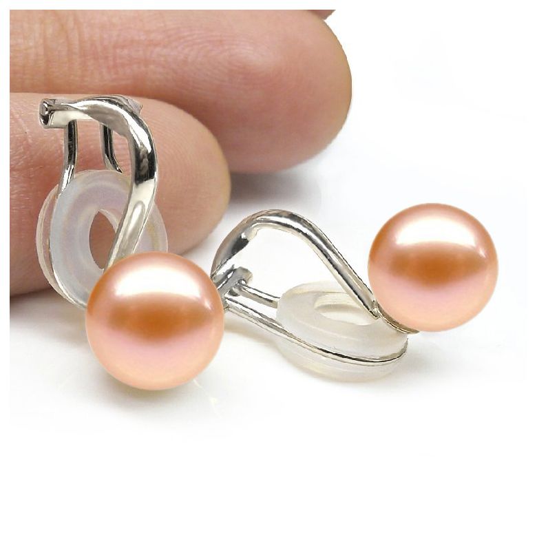 Boucles d'oreilles clips or blanc. Perles d'eau douce Chine blanches - 5