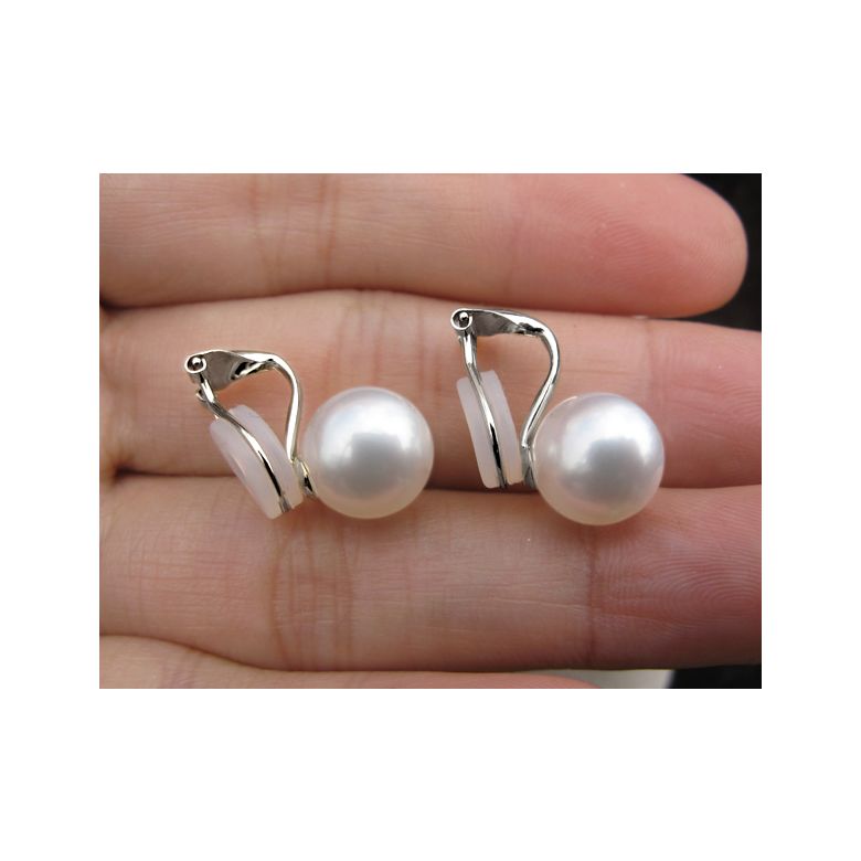 Boucles d'oreilles clips or blanc. Perles d'eau douce Chine blanches - 3