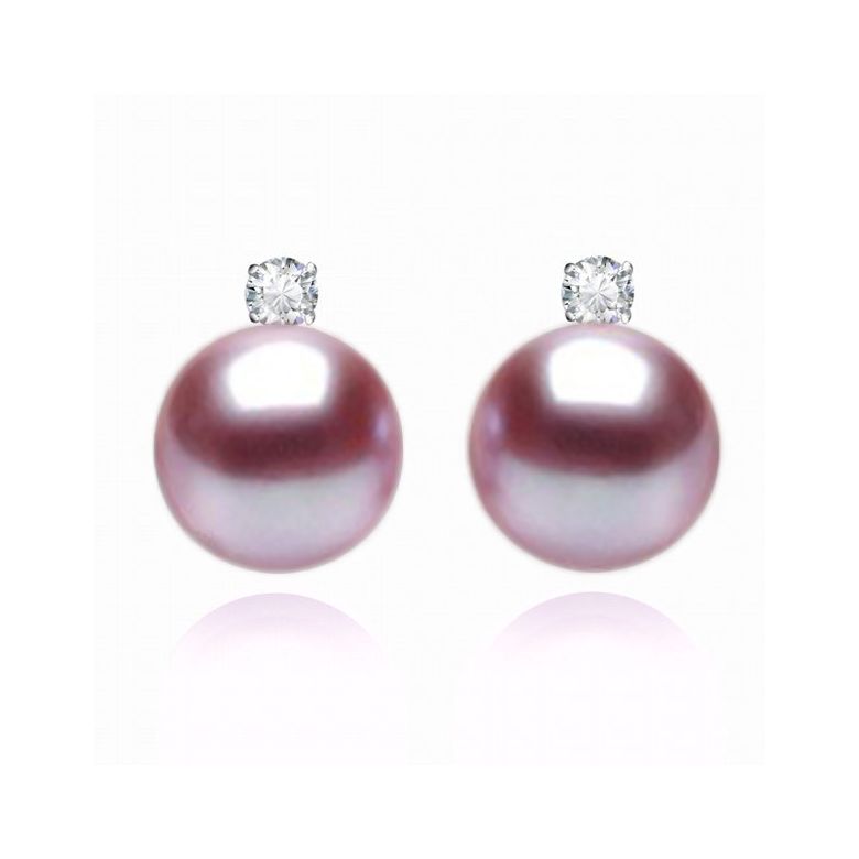Boucles oreilles perles et puces diamants. Or blanc - 8