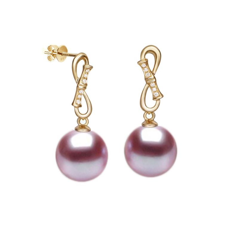 Boucles d'oreilles pendantes Bamboo - Or jaune, diamants et perles - 3
