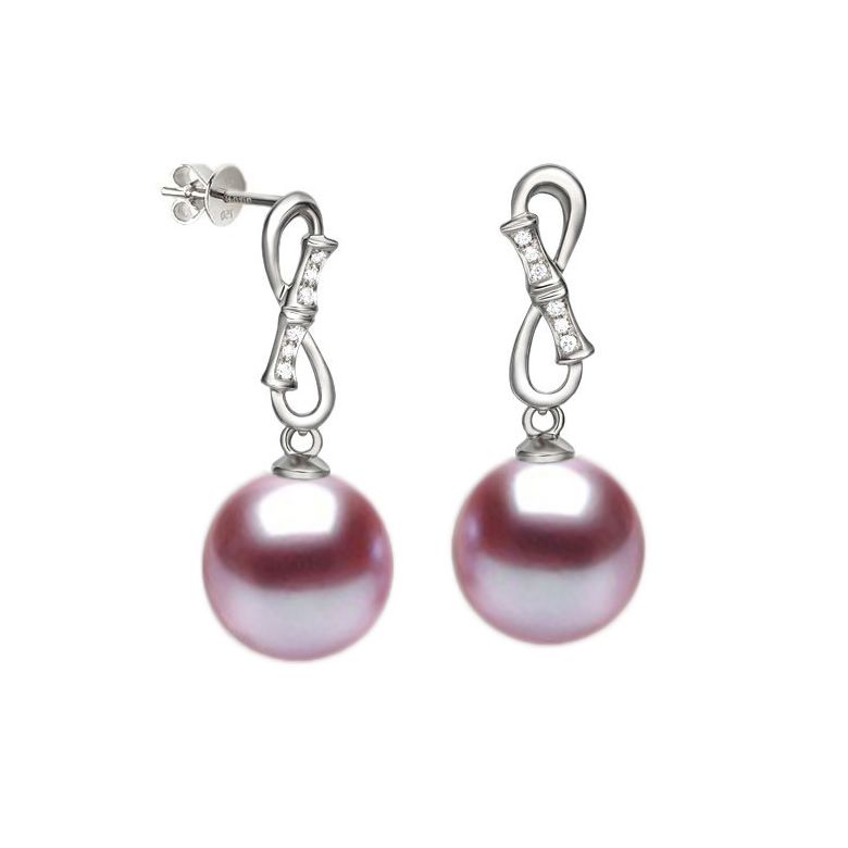 Boucles d'oreilles Bamboo - Pendants oreilles perles & Or blanc - 5