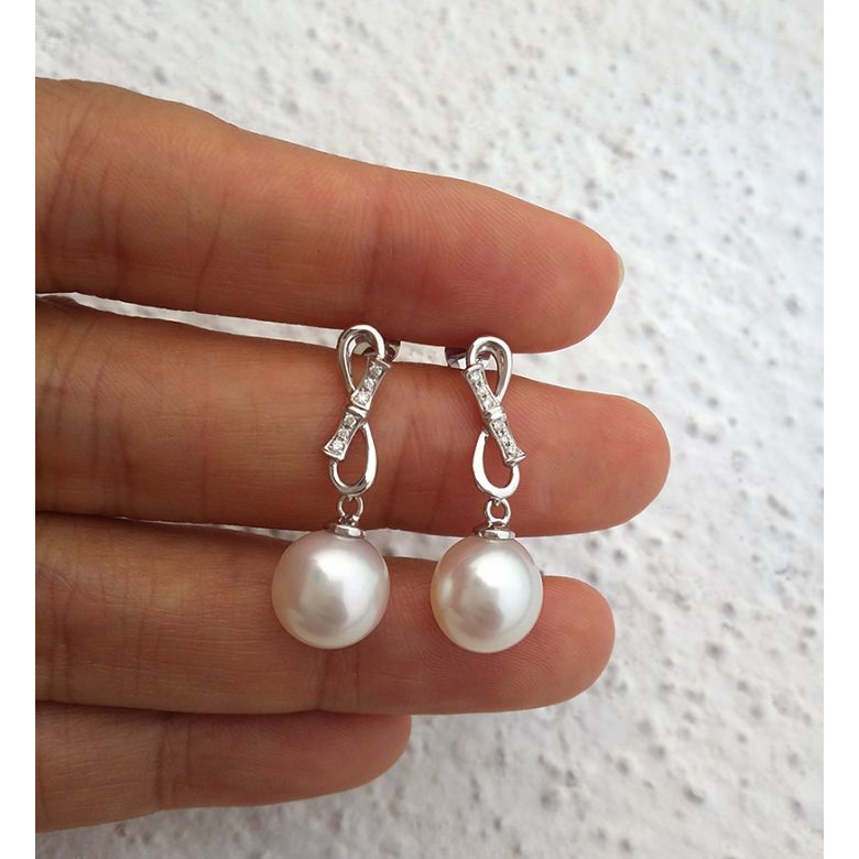 Boucles d'oreilles Bamboo - Pendants oreilles perles & Or blanc - 2