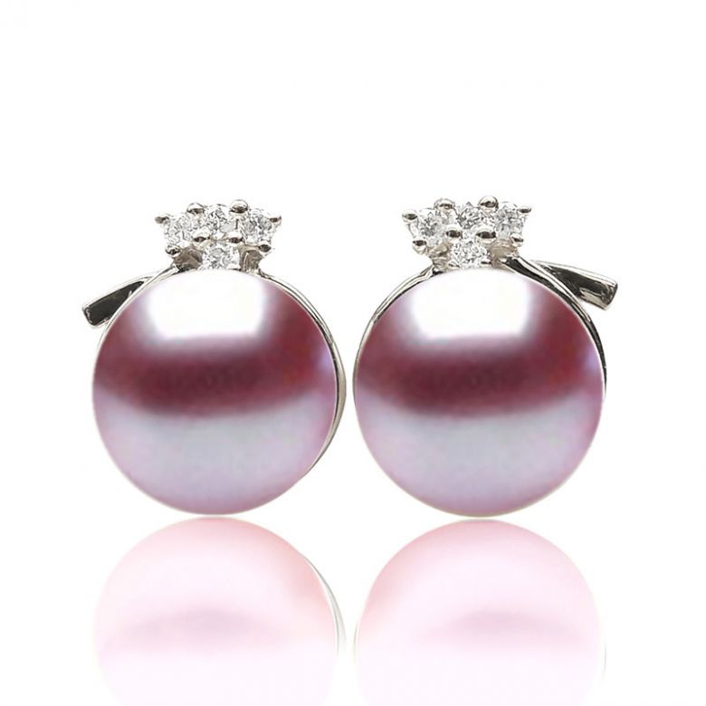 Clous d'oreilles chapeau demoiselle en perles - Or blanc, diamants - 8
