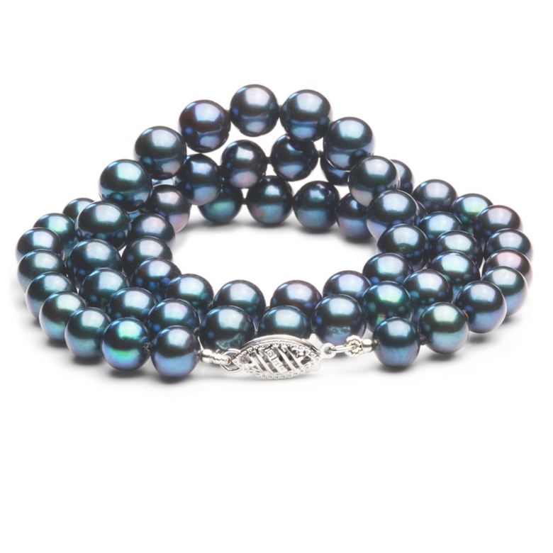 Collier perles eau douce noires - 7/7.5mm, AAA - 4