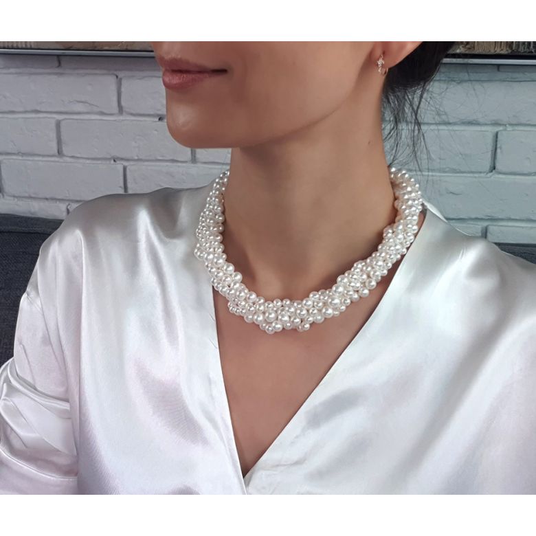 Collier Pierrot I 5 Rangs de Perles Blanches 5/8mm AAA - 2