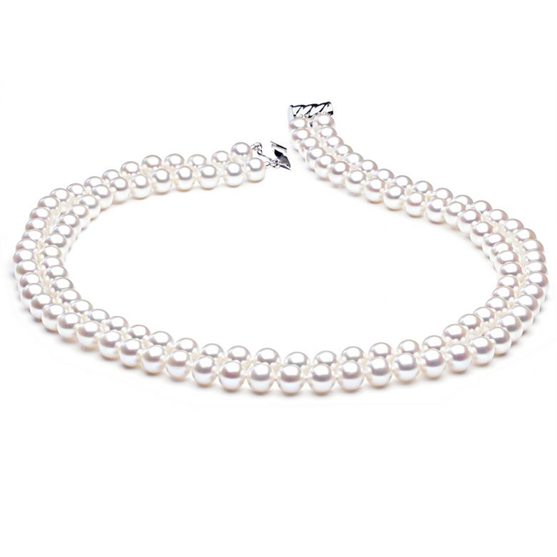 Collana due fili perle acqua dolce bianche - 6.5/7mm - AAA - 4
