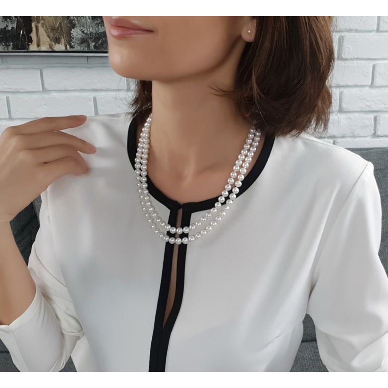Collana due fili perle acqua dolce bianche - 6.5/7mm - AAA - 5