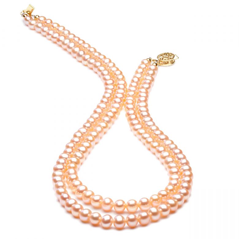 Collier double perles eau douce roses - 5/5.5mm - AA+ - 3