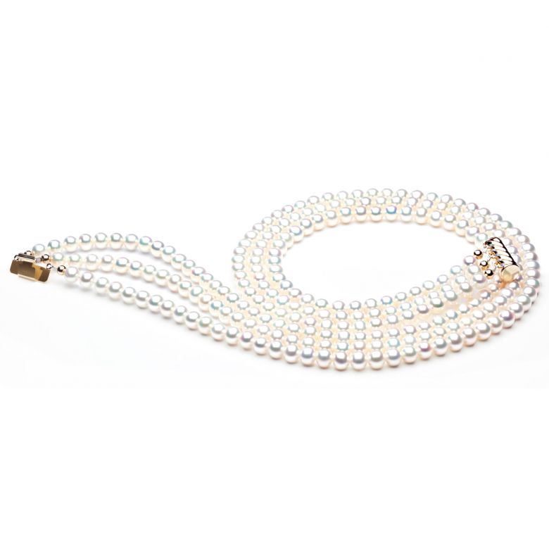 Collier triple perles eau douce blanches - 5/5.5mm - AAA - 3