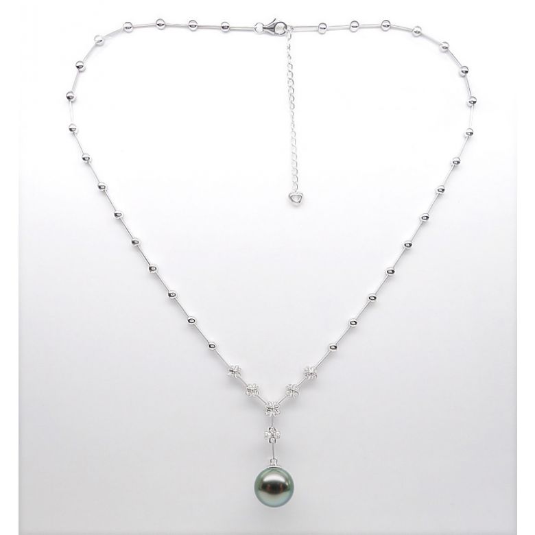 Collier pendentif or blanc, diamants et perle de Tahiti 13/14mm - 3