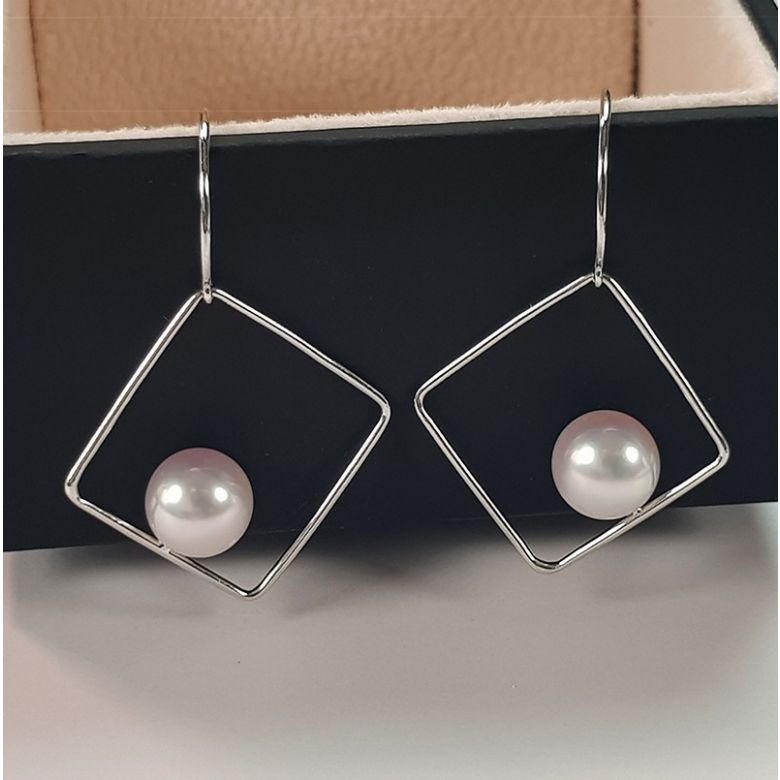 Pendantes d'oreilles carrées Perles Akoya et Or blanc I Chokko - 3
