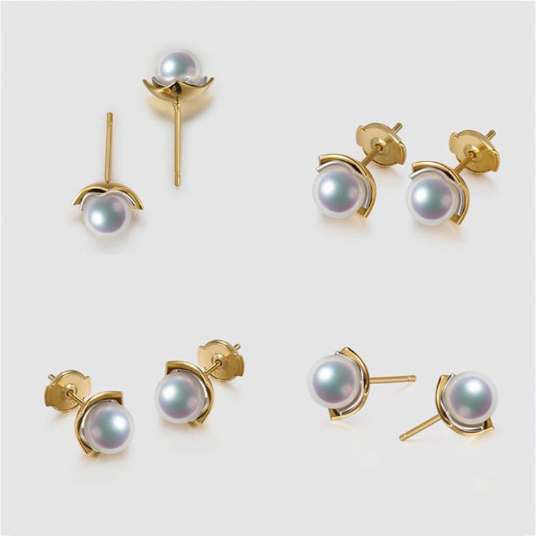 Boucles Oreilles Lotus du Japon. Perle Akoya Or Jaune et Blanc - 3