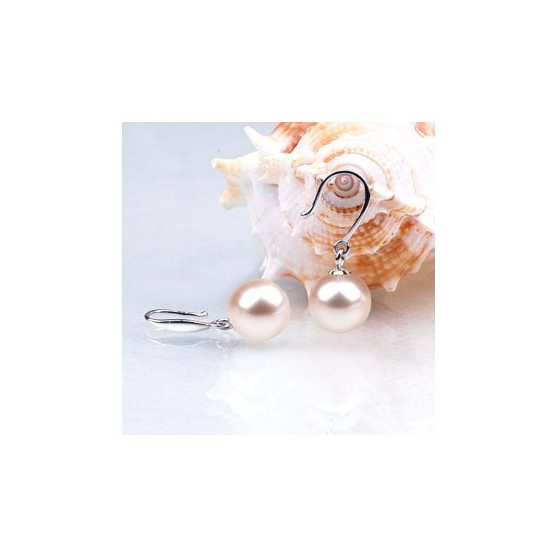 Boucles oreilles forme de crochet. Or blanc et perles blanches Chine - 4