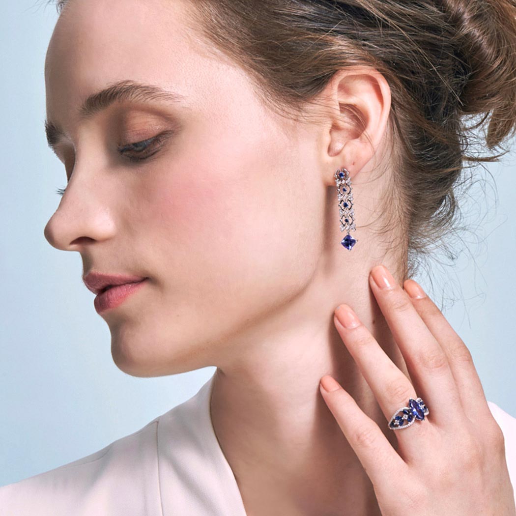 Boucle Oreille Pierre Précieuse Rubis Saphir Tanzanite